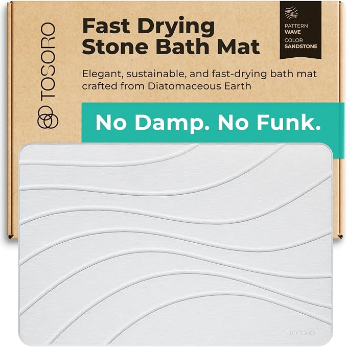 TOSORO - Stone Bath Mat Diatomaceous Earth Shower Mat Non-Slip Super Absorbent by Tosoro