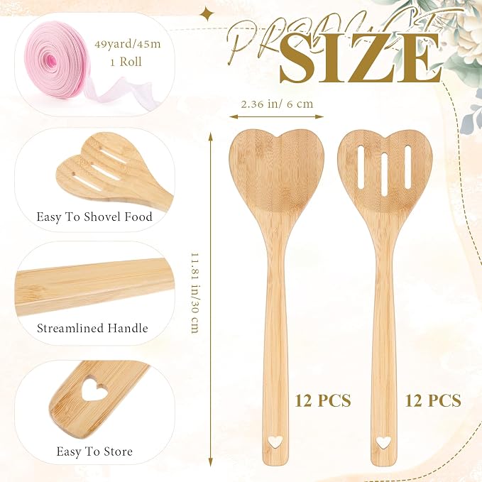 Reallnaive 24 Pcs Bamboo Spatula Wooden Kitchen Utensil Bulk 12''wood Spoon - Image 2
