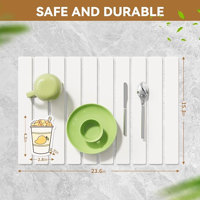 Large Stone Dish Drying Mat for Kitchen Counter, 23.6''x15.3'' Foldable Quick - Image 6
