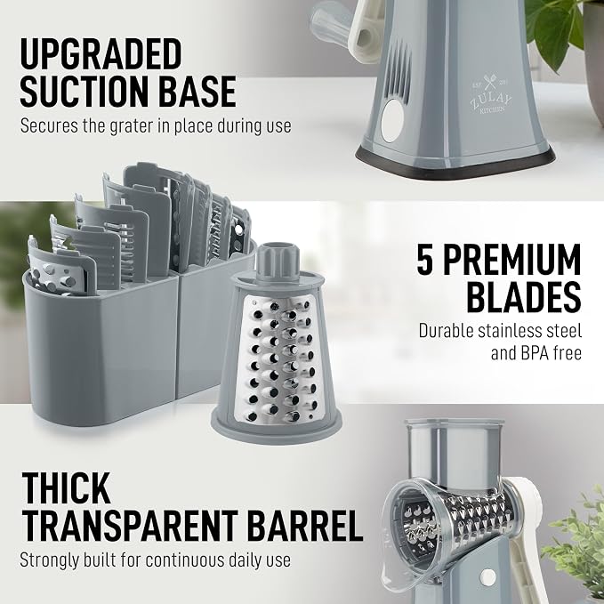 Zulay Kitchen Rotary Cheese Grater 5 Blade Cheese Shredder - Image 7