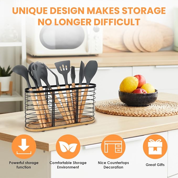 Utensil holder for Kitchen Counter- Large Utensils Holder For Farmhouse Cooking - Image 2