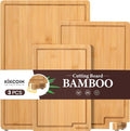 Kikcoin Bamboo Cutting Boards for Kitchen Set of 3, Extra Large Wood Cutting by Kikcoin