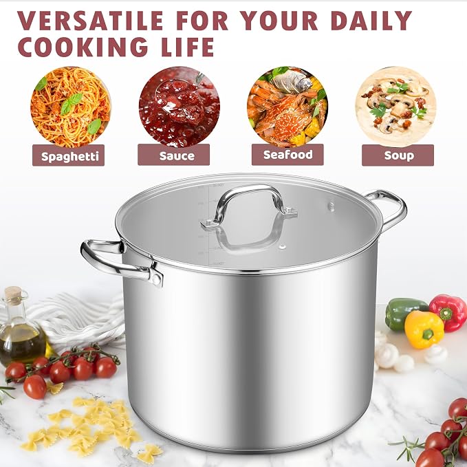 TeamFar 20QT Stock Pot, Stainless Steel Stockpot Large Induction Cooking Pot - Image 7