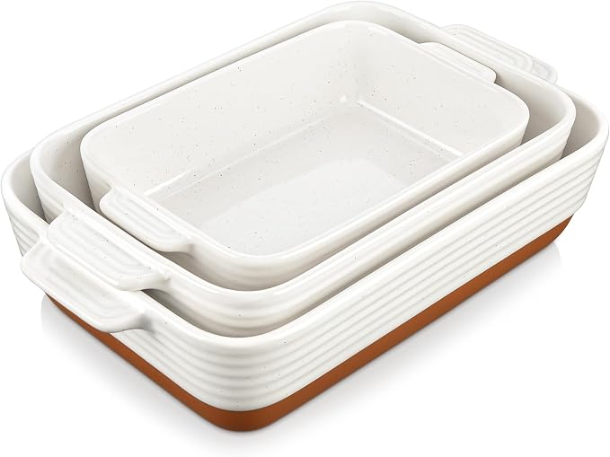 MALACASA Casserole Dishes for Oven, Ceramic Baking Dishes Set of 3, Baking Pan by MALACASA