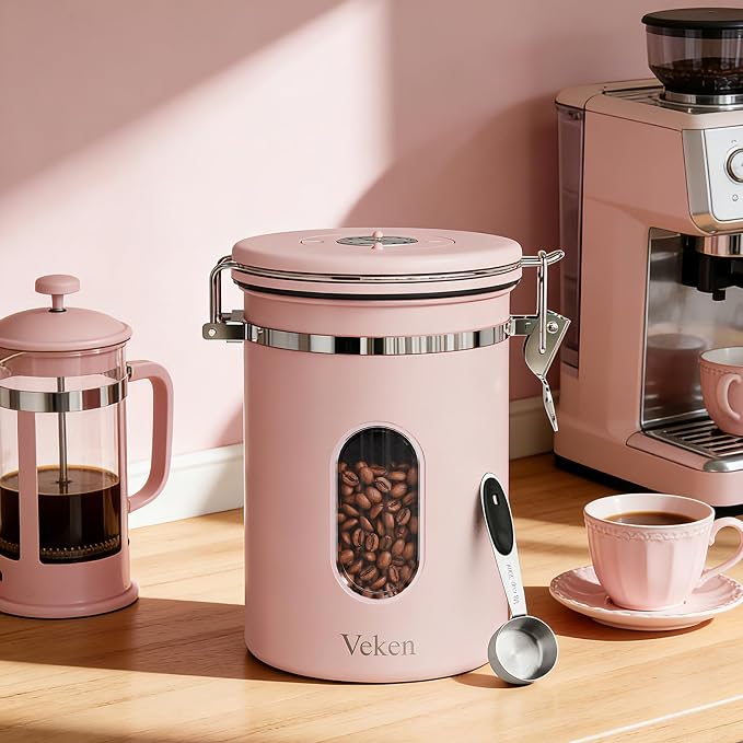 Veken Coffee Canister with Window, Airtight Stainless Steel Kitchen Food - Image 3