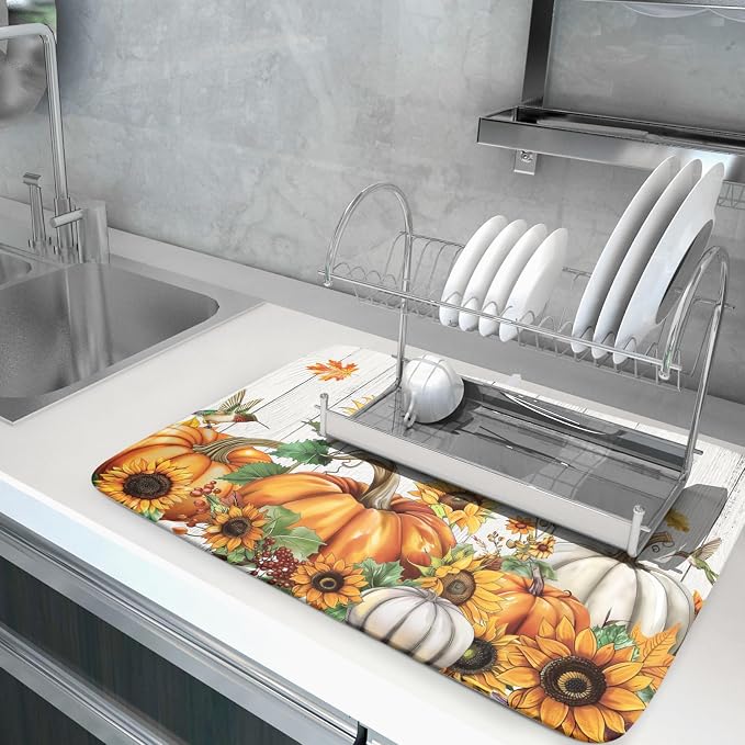 Autumn Harvest Pumpkin Dish Drying Mat - Image 5