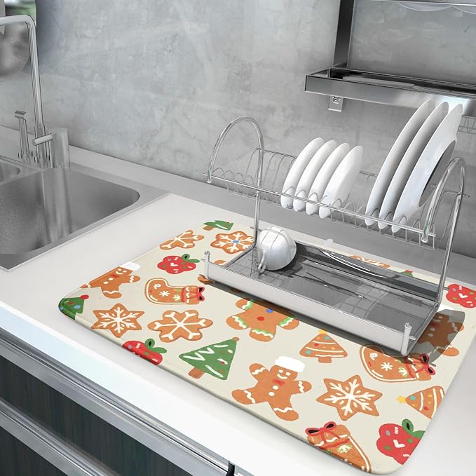 Christmas Dish Drying Mat for Kitchen Counter 18x24 Cute Gingerbread Themed - Image 5