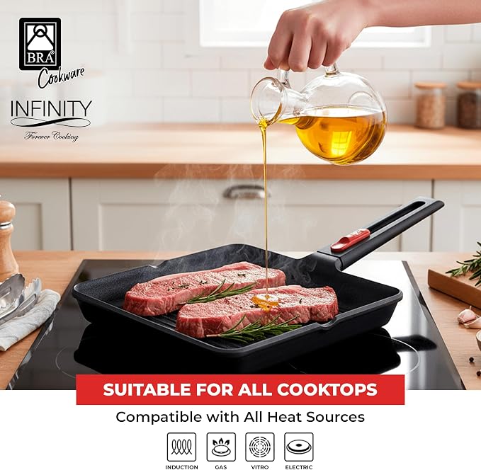 BRA COOKWARE Infinity Nonstick Ribbed Grill Pan | Cast Aluminum Searing Skillet - Image 4