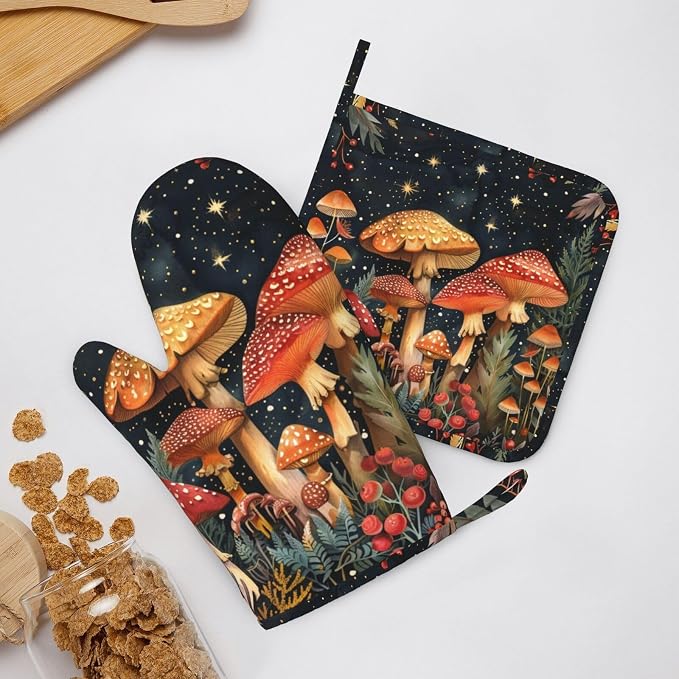 Oven Mitts and Pot Holders Mushroom Forest Vintage Silicone Kitchen Accessories - Image 6