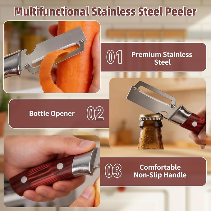 Multifunctional Vegetable Peeler, 2 in 1 Stainless Steel Fruit Veggie Peeler - Image 3