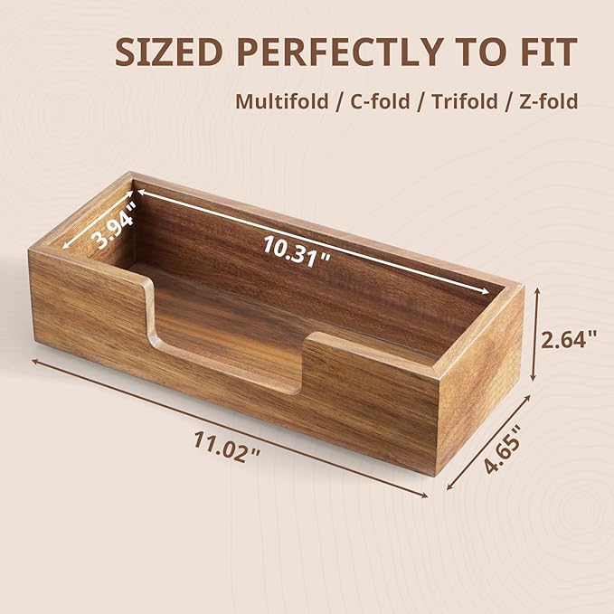 Paper Towel Dispenser Countertop, Acacia Wood Folded Paper Hand Towel Holder - Image 2