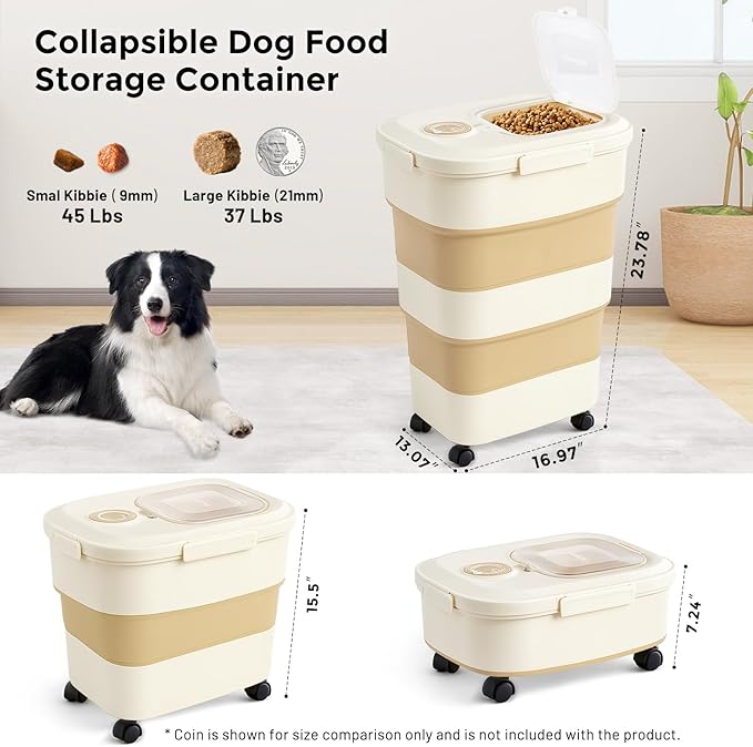 ZOMISIA 40-50lbs Dog Food Storage Container, Large Capacity Collapsible - Image 2