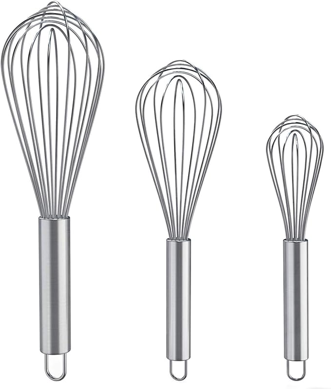 Whisks for Cooking, 3 Pack Stainless Steel Whisk for Blending, Beating and by Kitchen+Cooking+Kit