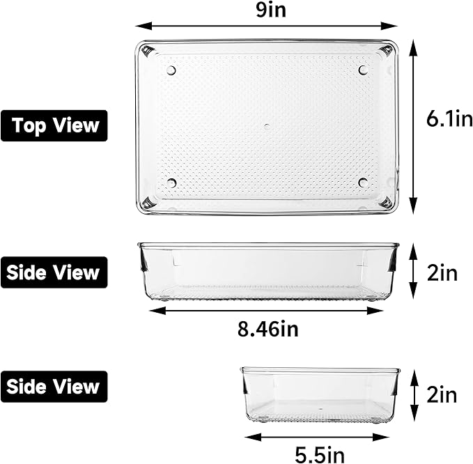 5 Pack Clear Plastic Drawer Organizer Tray Cutlery Utensil Makeups Drawer - Image 2