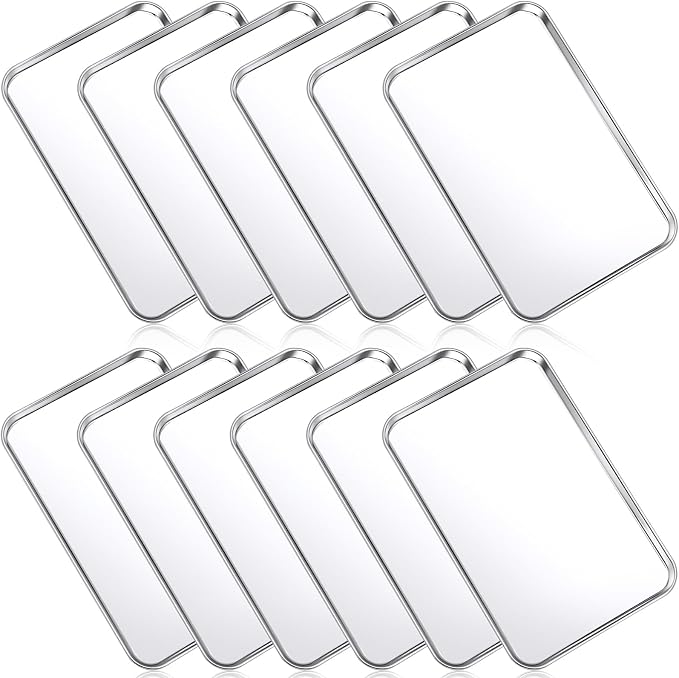 Mimorou 12 Pcs Baking Sheet Stainless Steel Cookie Sheet Small Metal Pans by Mimorou