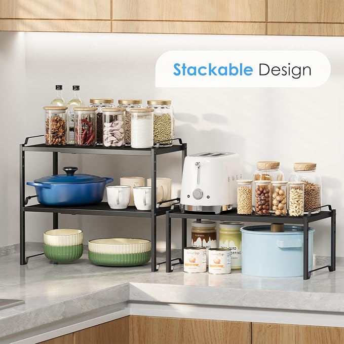 2 Pack 11” Width Expandable Kitchen Cabinet Organizer Shelves, Metal Kitchen - Image 5