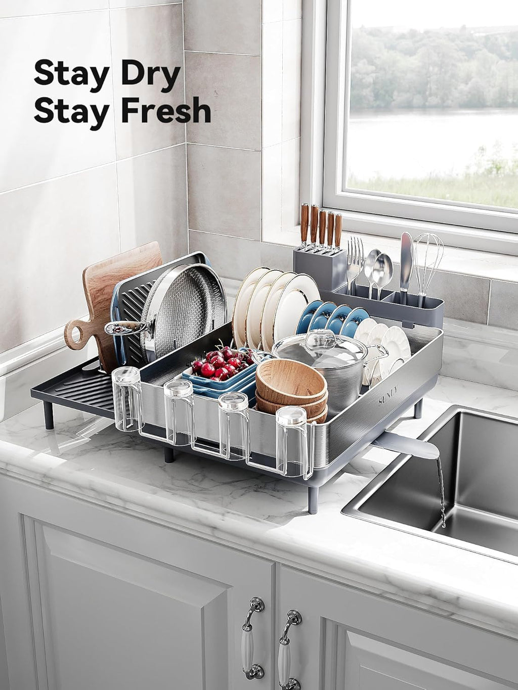 Large Dish Drying Rack, Expandable Dish Racks for Kitchen Counter