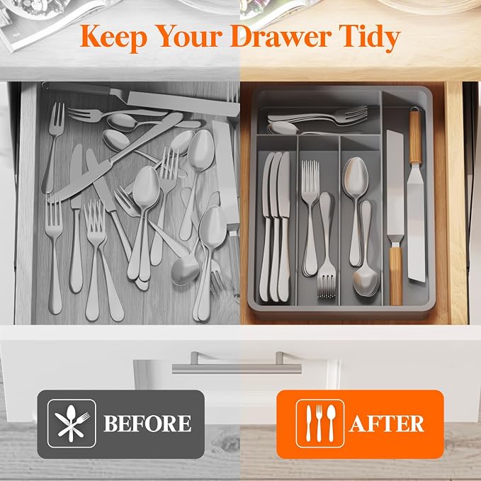 Lifewit Silverware Drawer Organizer Tray, Plastic Cutlery Storage - Image 7