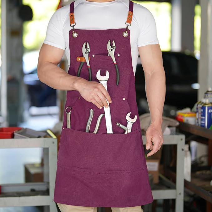 Aoomzoon Canvas Aprons for Men Chef Apron, Work Apron - 16oz Heavy Duty Cross - Image 8
