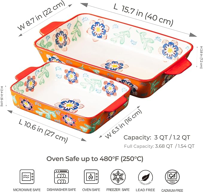 Ceramic Baking Dish Set of 2, 3QT & 1.2QT Stoneware Casserole Dishes - Image 2