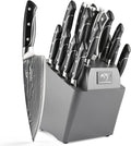 18 Pieces Damascus Kitchen Knife Set, 8 Piece Steak Knives, Non-slip ABS by NANFANGBROTHERS