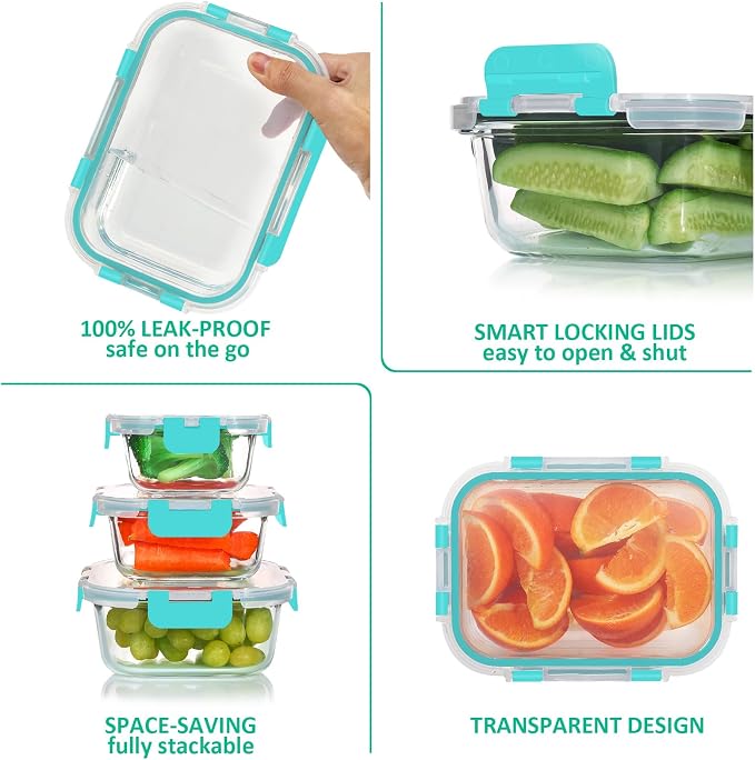 KOMUEE 24 Pieces Glass Food Storage Containers Set, Meal Prep Containers - Image 4