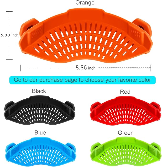 Clip On Strainer Silicone for all Pots and Pans, AUOON Pasta Strainer Clip on - Image 2