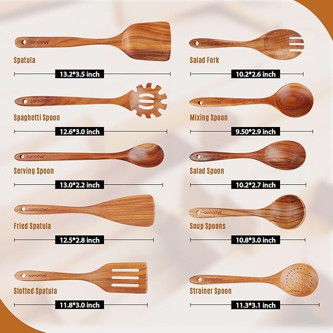 Mooues Wooden Spoons for Cooking, Wooden Utensils for Cooking Natural Teak - Image 4