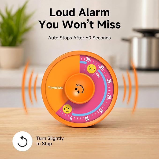 60-Minute Visual Timer, Twist to Set, Loud Battery-Powered Alarm, Bright Rotary - Image 6