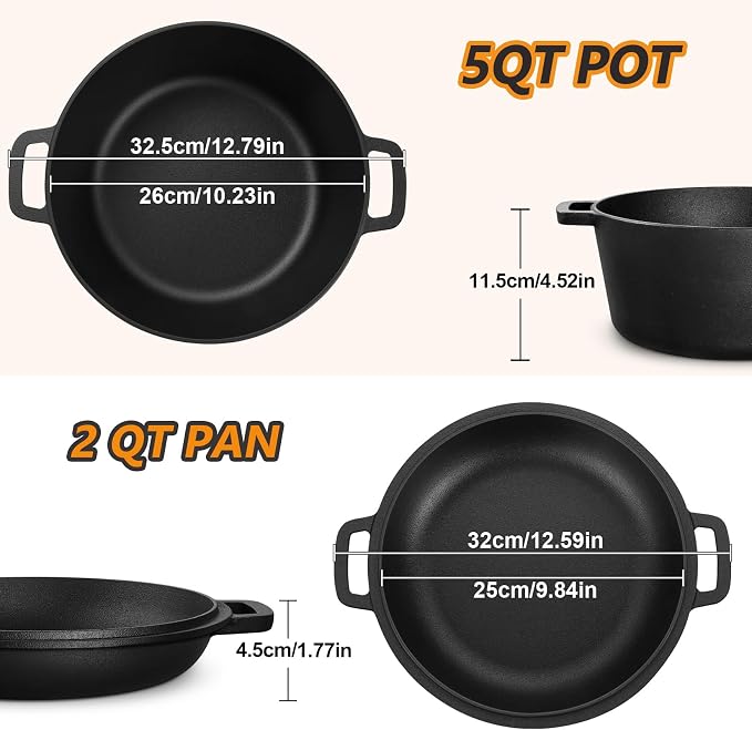 P&P CHEF 5Qt Dutch Oven Pot for Bread Baking, 2 In 1 Round Cast Iron Dutch Oven - Image 2