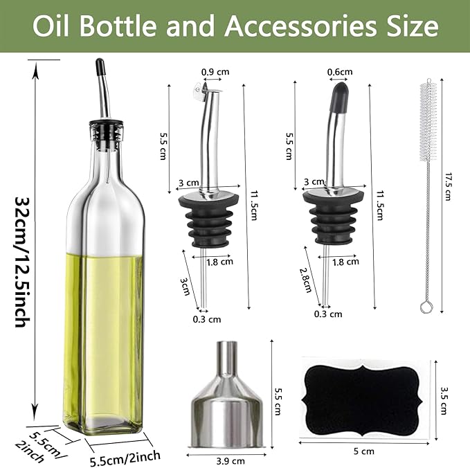 Leaflai Olive Oil Dispenser Bottle, 4 Labels, 1 Brush and 1 Funnel Oil Bottles - Image 3