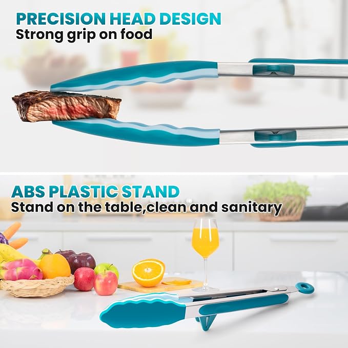 5-Pack Silicone Tongs for Cooking, Maywe Tanso 4PCS 13-Inch Kitchen Tongs - Image 3