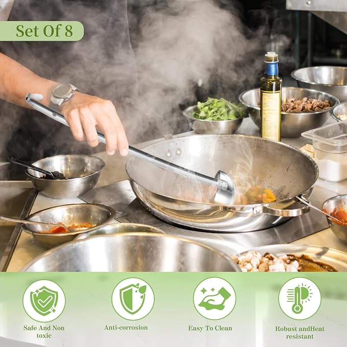 8pcs Stainless Steel Ladle 8 Oz Soup Ladle 14" long Spoon Heavy-Duty Metal - Image 4