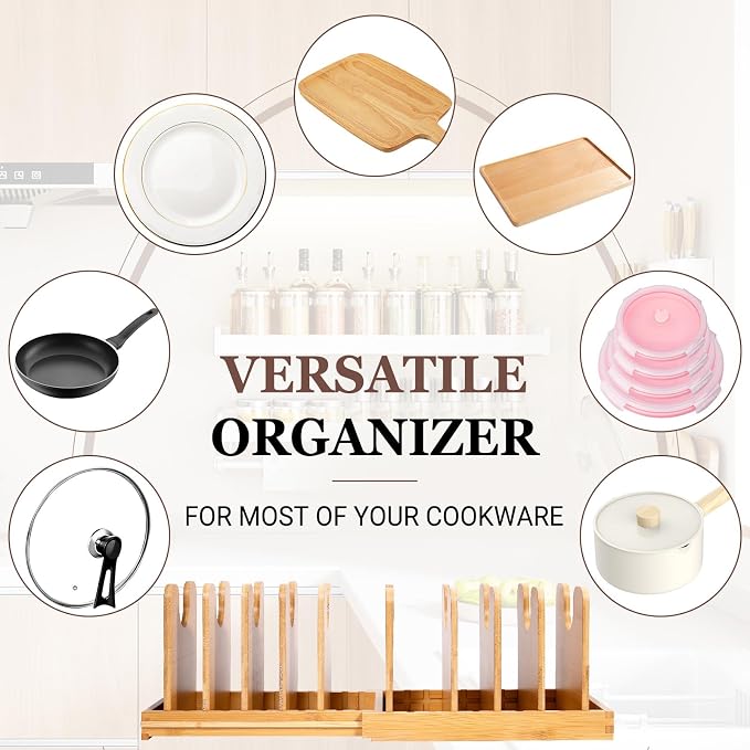 Bamboo Pot Lid Organizer, Pots and Pans Organizer Inside Cabinet, Pot Lids - Image 4