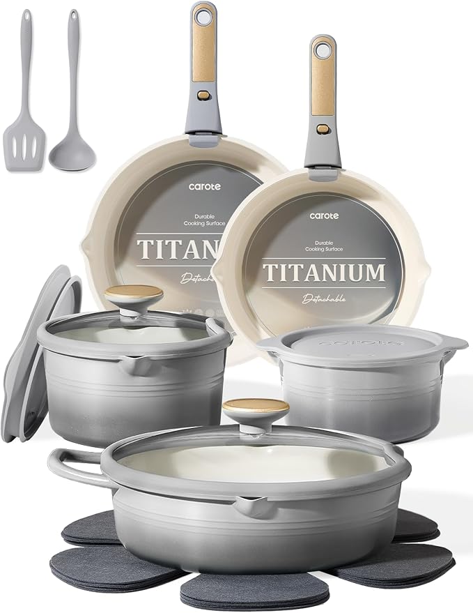 CAROTE 17Pcs Titanium Cookware Set, Pots and Pans Set Non Stick, Kitchen by CAROTE