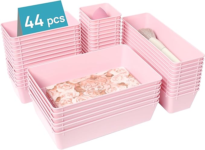 Vtopmart 44 PCS Plastic Drawer Organizers Set, 4-Size Versatile Bathroom and by Vtopmart