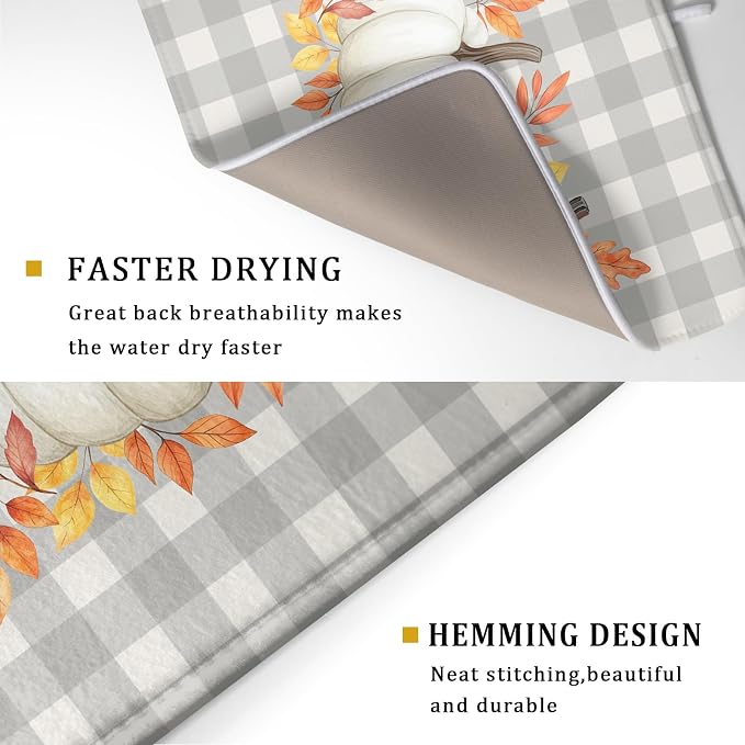 Fall Dish Drying Mat for Kitchen Counter Autumn Orange White Pumpkins Festival - Image 3