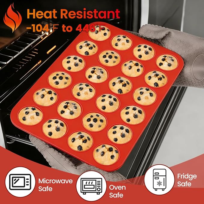 CAKETIME Silicone Mini Muffin Pan 3 Pack 24 Cups Nonstick Mini Cupcake Pan - Image 7