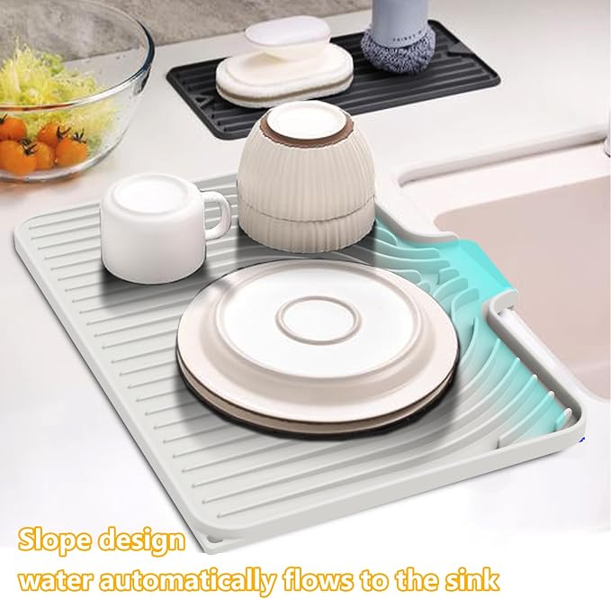 Silicone Drying Mat for Kitchen Counter, Dish Drying Rack Matt - Image 2