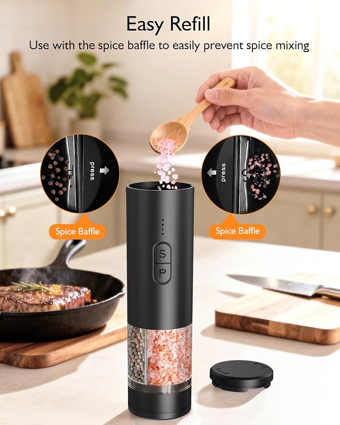Electric Salt and Pepper Grinder Set, 2 in 1 Dual Bins USB Rechargeable - Image 8