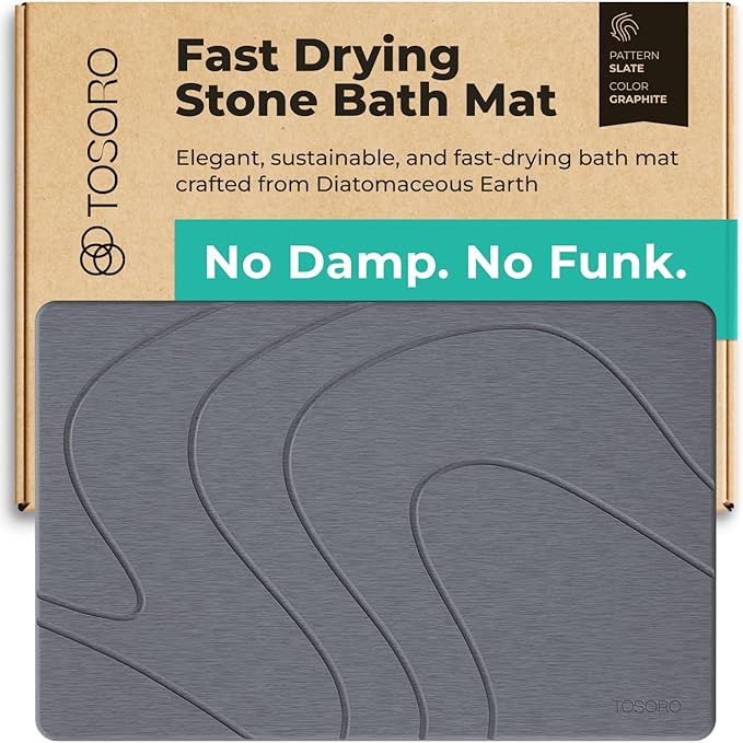 TOSORO - Stone Bath Mat Diatomaceous Earth Shower Mat Non-Slip Super Absorbent by Tosoro