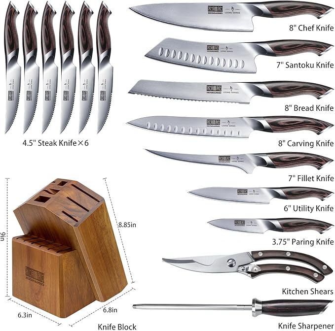 HOSHANHO 16-Piece Knife Set, Japanese High Carbon Stainless Steel Kitchen Knife - Image 4