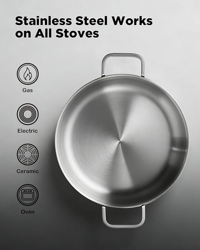 Saute Pan with Lid, 12 Inch 7QT Tri-Ply Stainless Steel Braiser Pan, Deep - Image 5