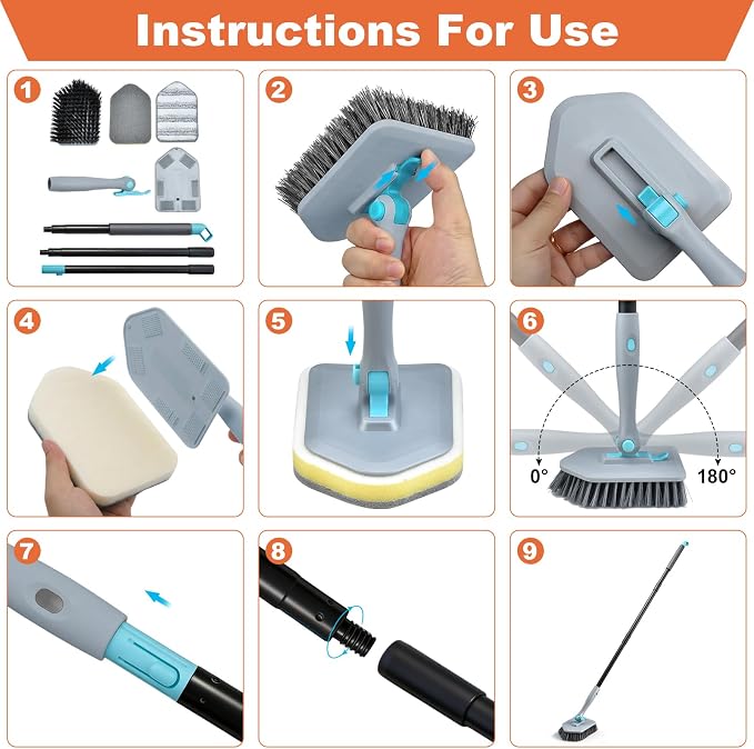 Long Handled Scrub Brush for Shower, 3-in-1 Cleaning Brushes - Image 6
