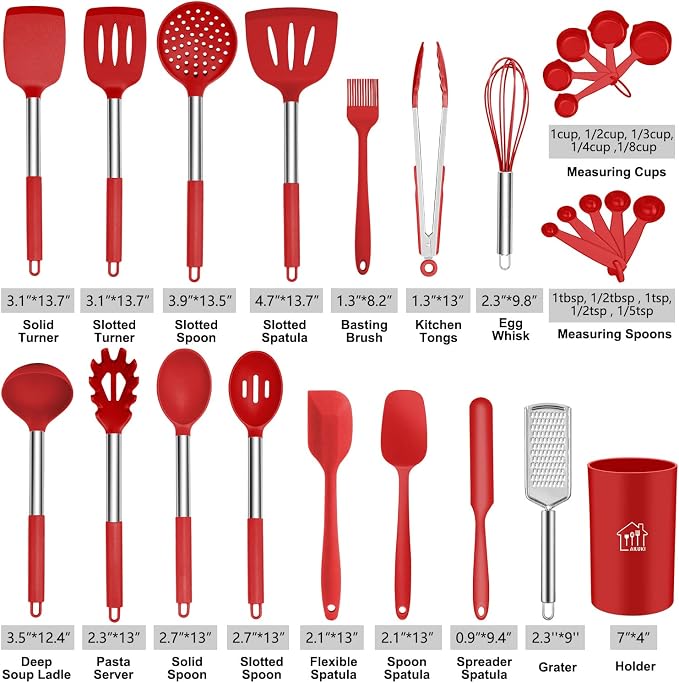 Silicone Cooking Utensil Set, Kitchen Utensils 26 Pcs Set, Non-stick Heat - Image 2