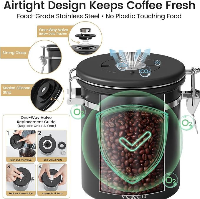 Veken Coffee Canister with Window, Airtight Stainless Steel Kitchen Food - Image 3