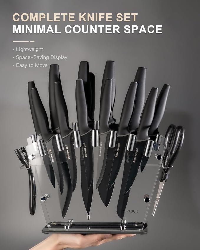 Astercook Knife Set with Block and Sharpener, 22 Piece Kitchen Knife Set - Image 5