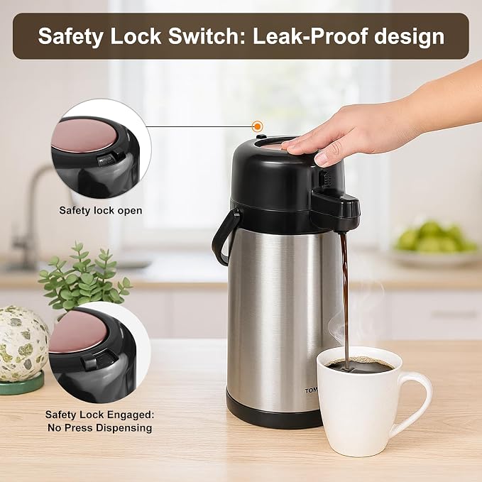 TOMAKEIT Airpot Coffee Carafe for Keeping Hot, 102oz/3L Coffee Dispenser Thermal - Image 5