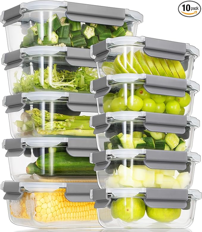 AILTEC 10 Pack Glass Meal Prep Containers, Glass Food Storage Containers by AILTEC
