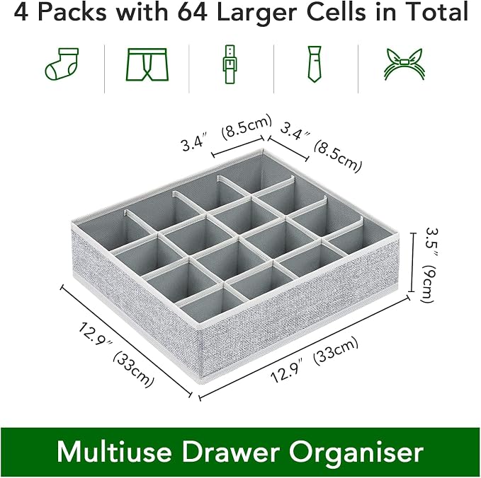Joyoldelf Sock Drawer Organizer Divider Underwear Organizer 16-cell Fabric - Image 2